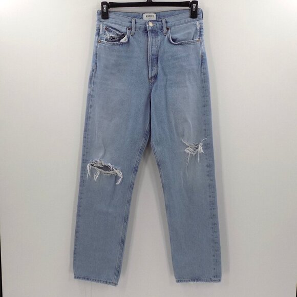AGOLDE Jeans Size 26 High Rise Distressed 100% Organic Cotton Chambray Blue - Picture 1 of 6